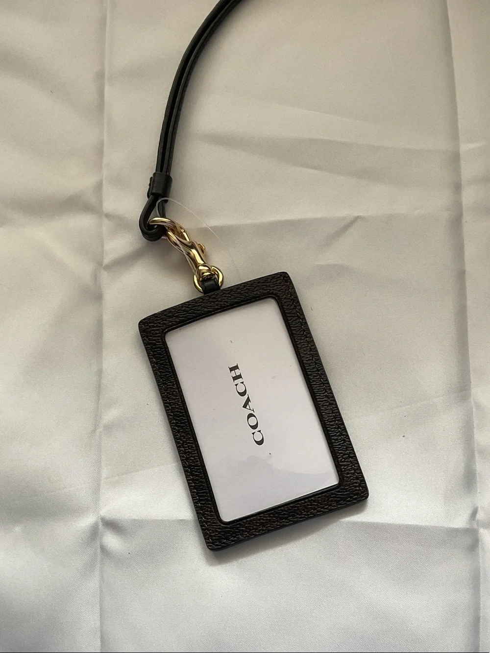 Coach Black and Gold Leather Lanyard Card Case